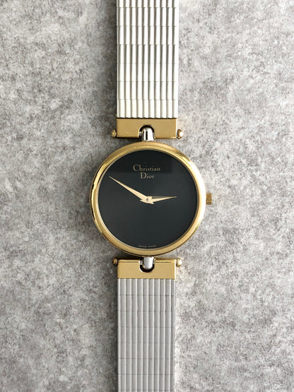 Christian Dior Logo Quartz Watch Silver×Gold 3026 Vintage 3ztkba