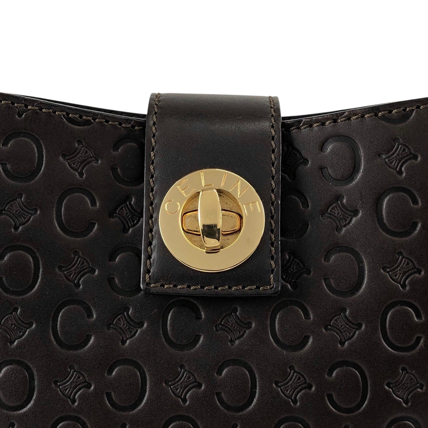 CELINE Turn Lock Small Handbag Brown Vintage 2h8bw4