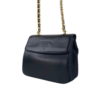 PRADA Logo Chain houlder bag Black Vintage 8snhrv