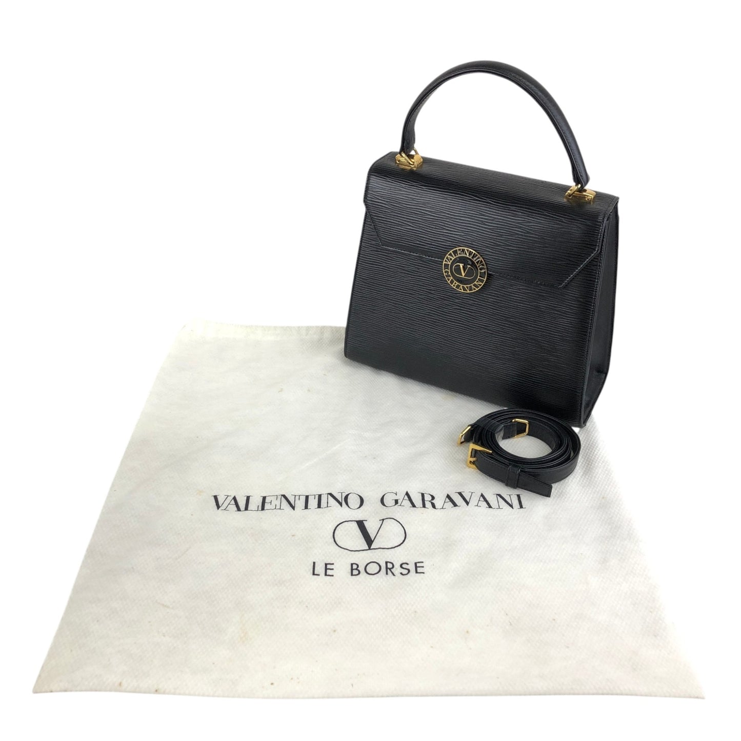 VALENTINO GARAVANI Circle Logo Two-way Handbag Shoulder bag Black Vintage swvrnt