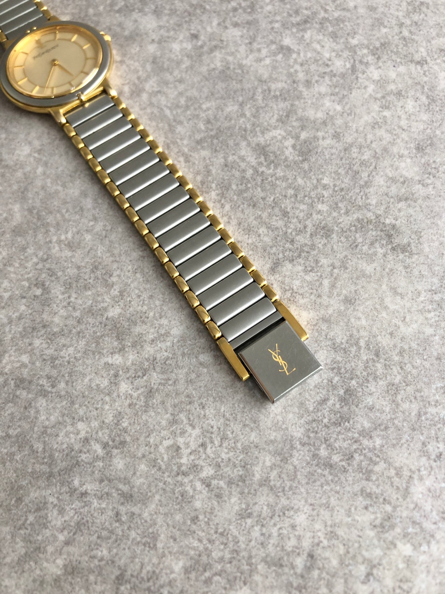 Yves Saint Laurent YSL Logo Quartz Watch Silver×Gold 4620-E62267Y
