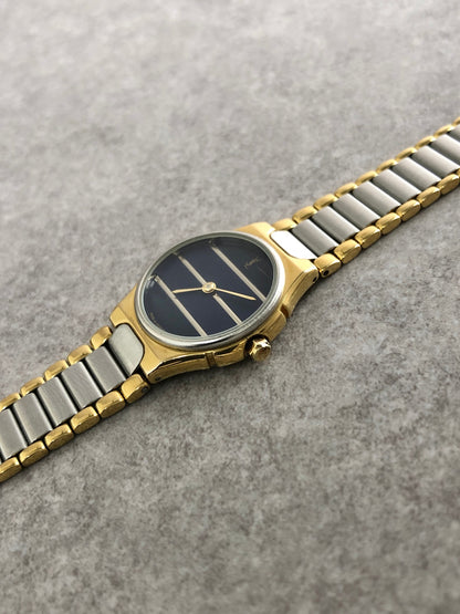 Yves Saint Laurent YSL Logo Watch Silver×Black Vintage as4e87