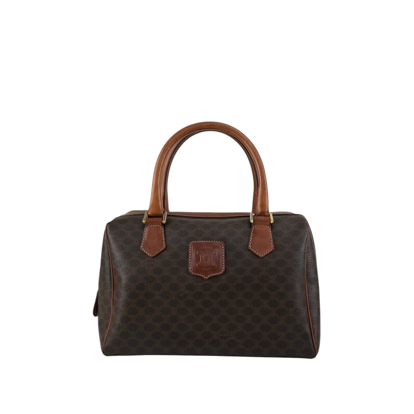 CELINE Macadam Blason Small Boston bag Handbag Brown Vintage 3wak2v
