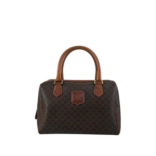 CELINE Macadam Blason Small Boston bag Handbag Brown Vintage 3wak2v
