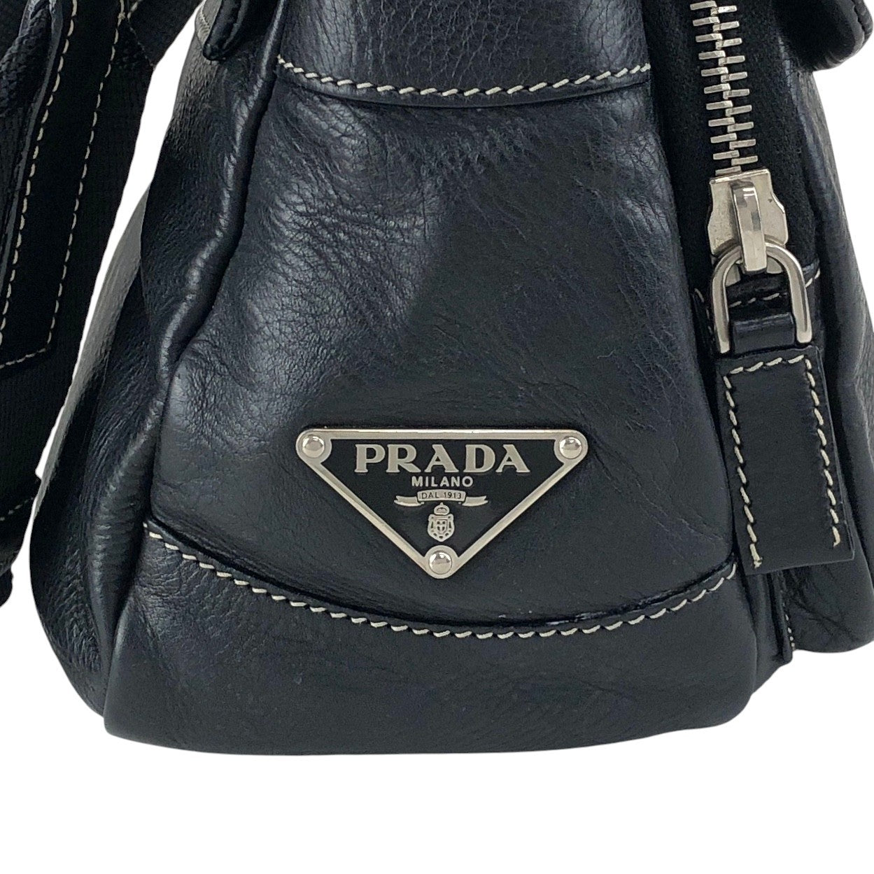 PRADA Triangle Logo Front Buckle Double Pocket Shoulder bag Black Vintage vjewiz
