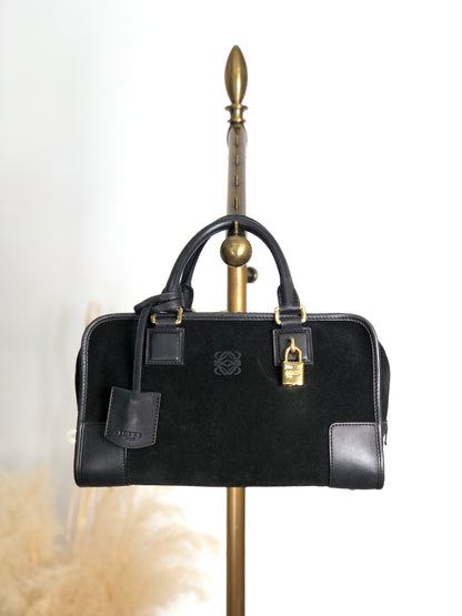LOEWE Amazona28 Anagram Small Boston bag Handbag Black Vintage hf8cwp