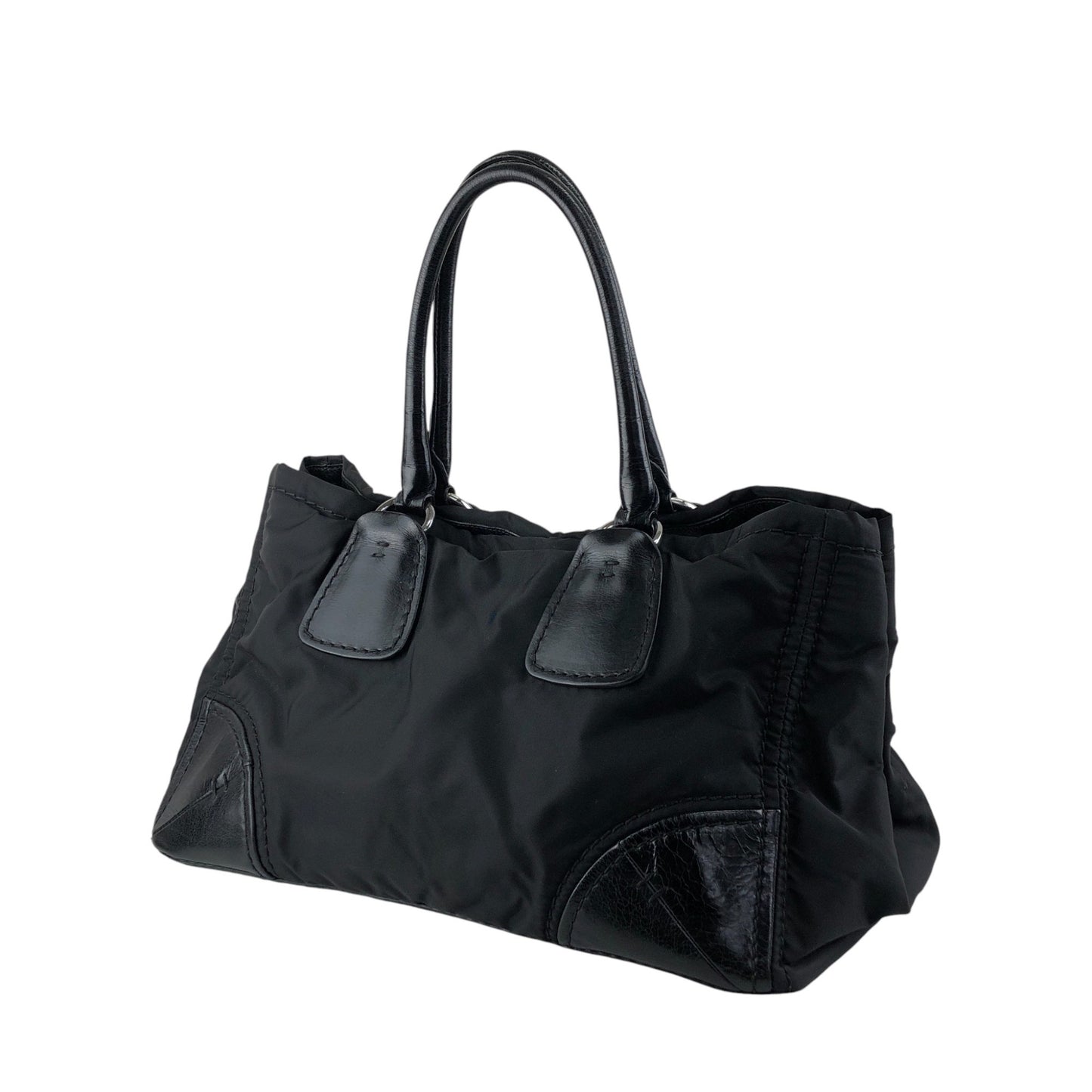 PRADA Triangle Logo Handbag Totebag Black Vintage wd67a4