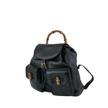 GUCCI Bamboo Double Pocket Backpack Black Vintage 3ug5ej