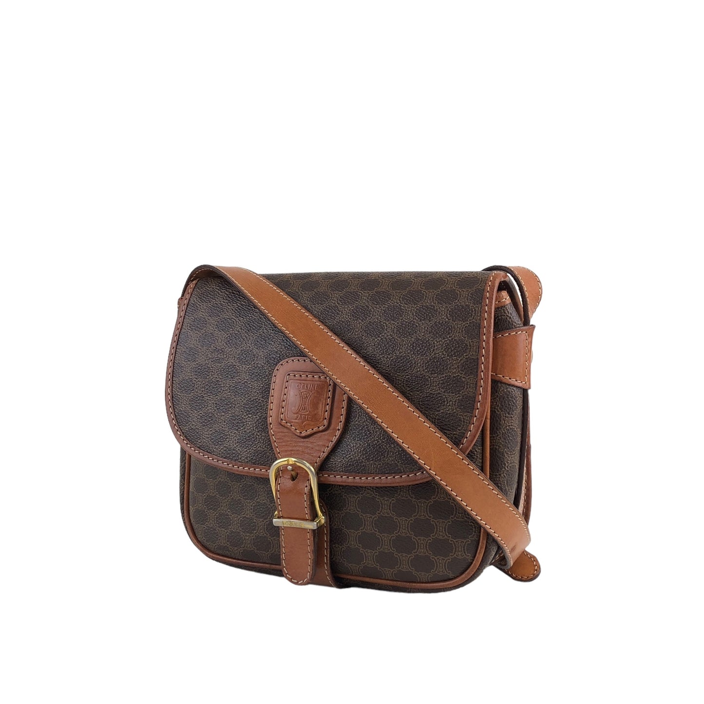 CELINE Macadam Blason Front Buckle Shoulder bag Brown Vintage g58842