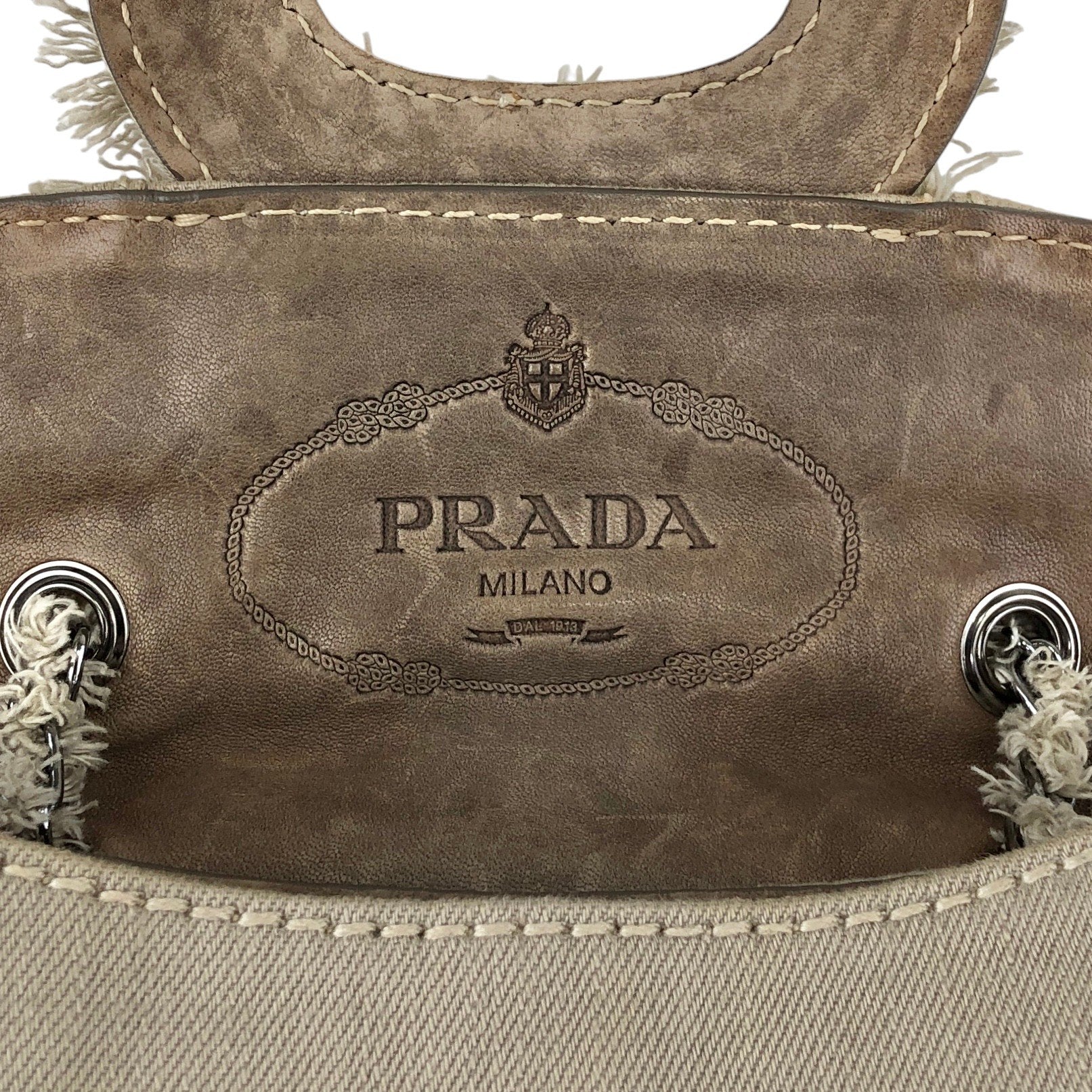 PRADA Triangle Logo Turn Lock Shoulder bag Beige Vintage hrktdk