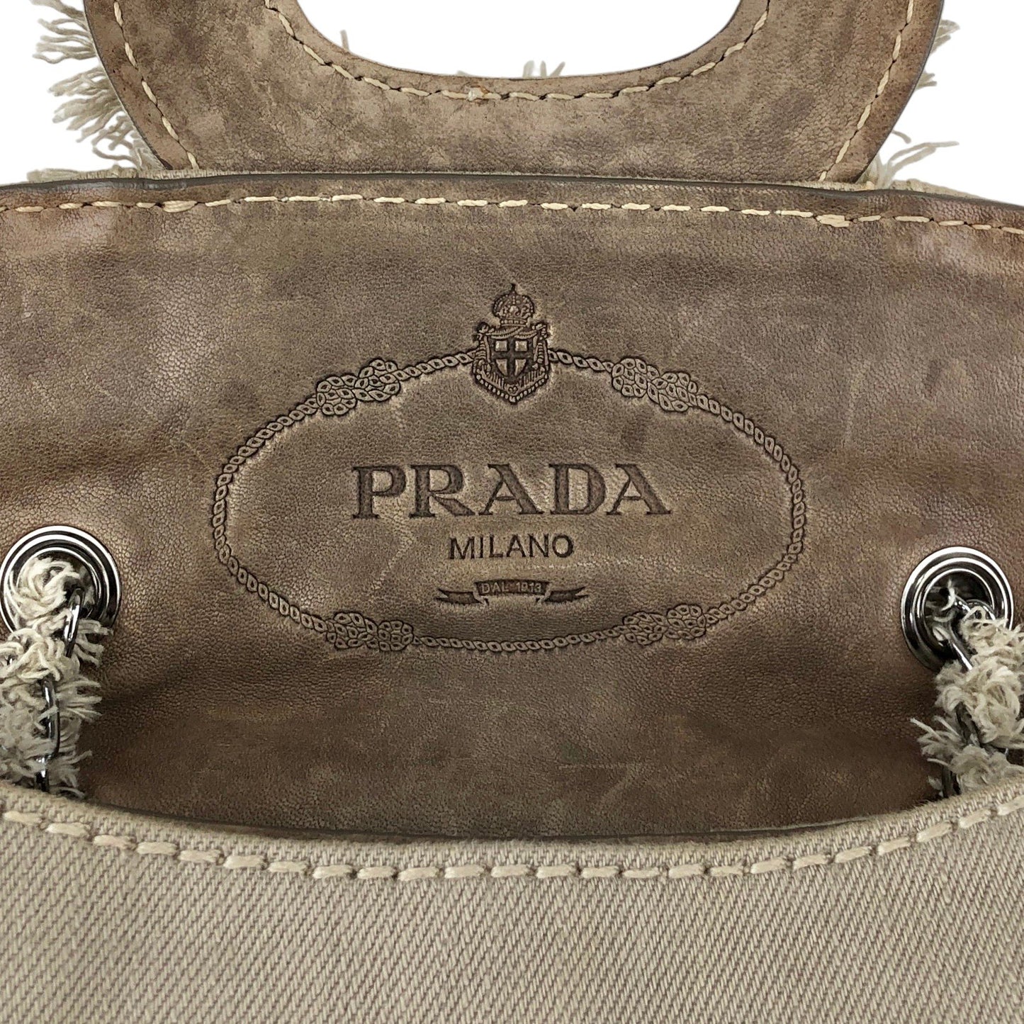 PRADA Triangle Logo Turn Lock Shoulder bag Beige Vintage hrktdk