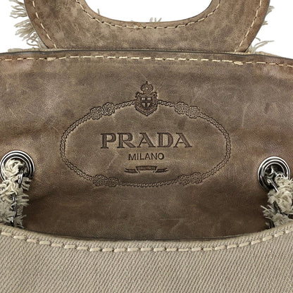 PRADA Triangle Logo Turn Lock Shoulder bag Beige Vintage hrktdk