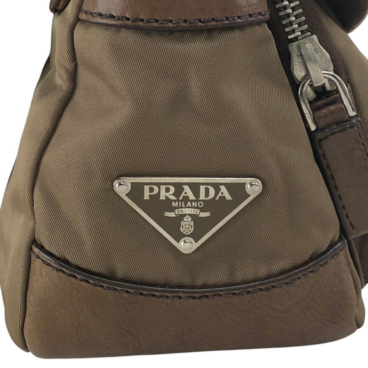 PRADA Tessuto Triangle Logo Belt Motif Shoulder bag Brown Vintage s7iz35