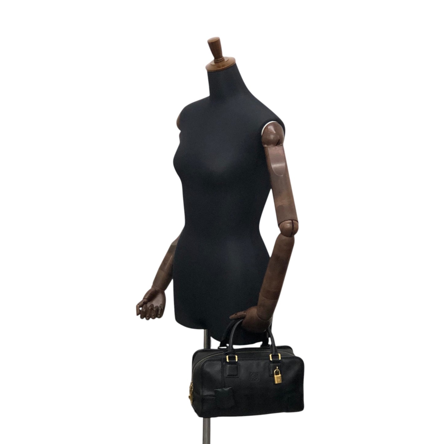 LOEWE Amazona28 Anagram Small Boston bag Handbag Black Vintage jti3x5