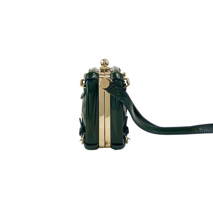 CELINE Metal Clasp Small Shoulder bag Green Vintage jye34i