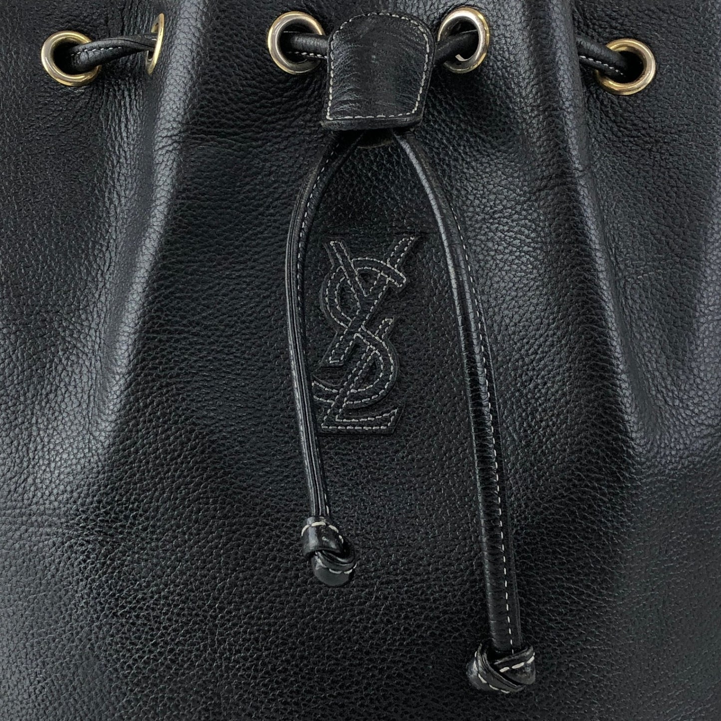Yves Saint Laurent YSL Logo Drawstring Shoulder bag Black Vintage 3jig7u