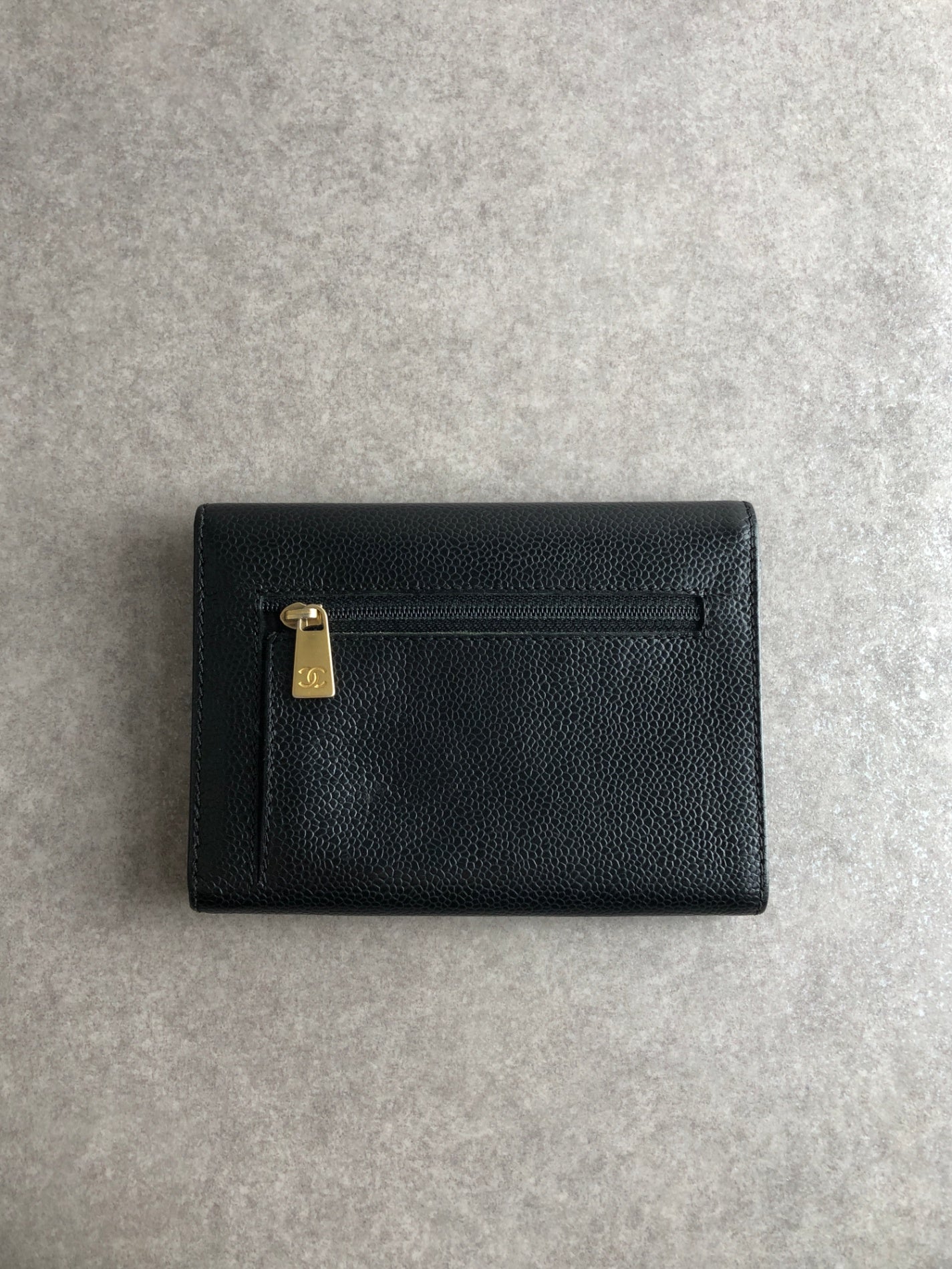 CHANEL Coco Mark Trifold Wallet Black Vintage xntxxj