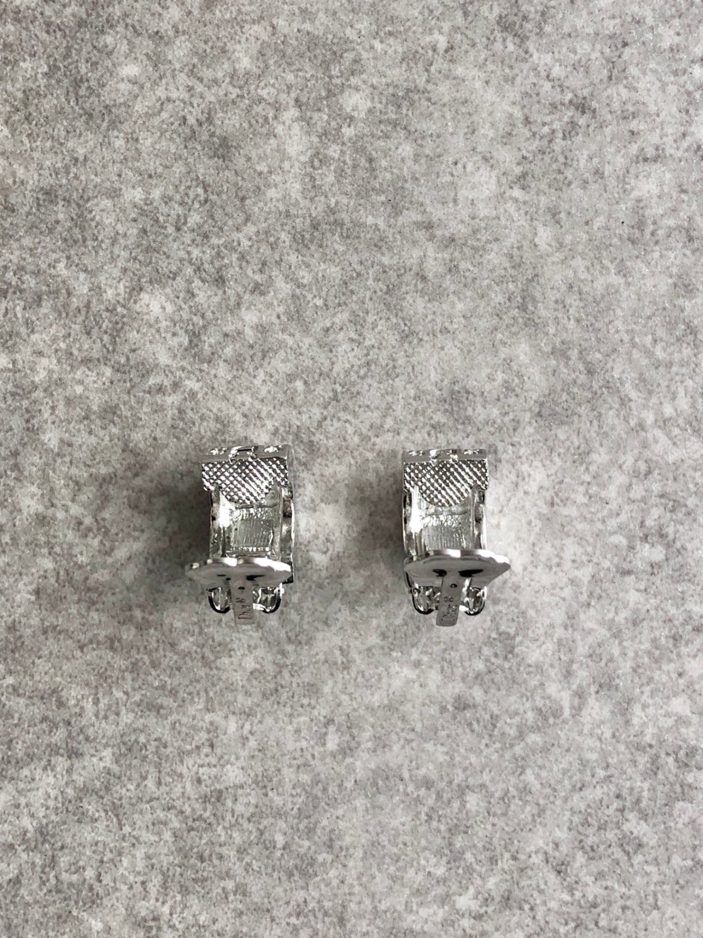 Christian Dior CD Logo Rhinestone Earrings Silver Vintage ae6s23