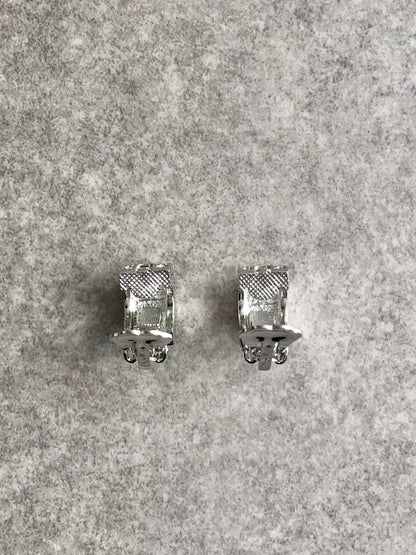 Christian Dior CD Logo Rhinestone Earrings Silver Vintage ae6s23