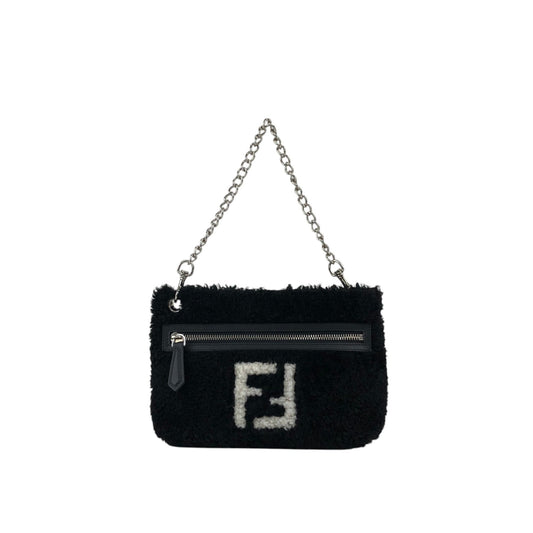 FENDI Logo Chain Handbag Black Vintage c34f5u