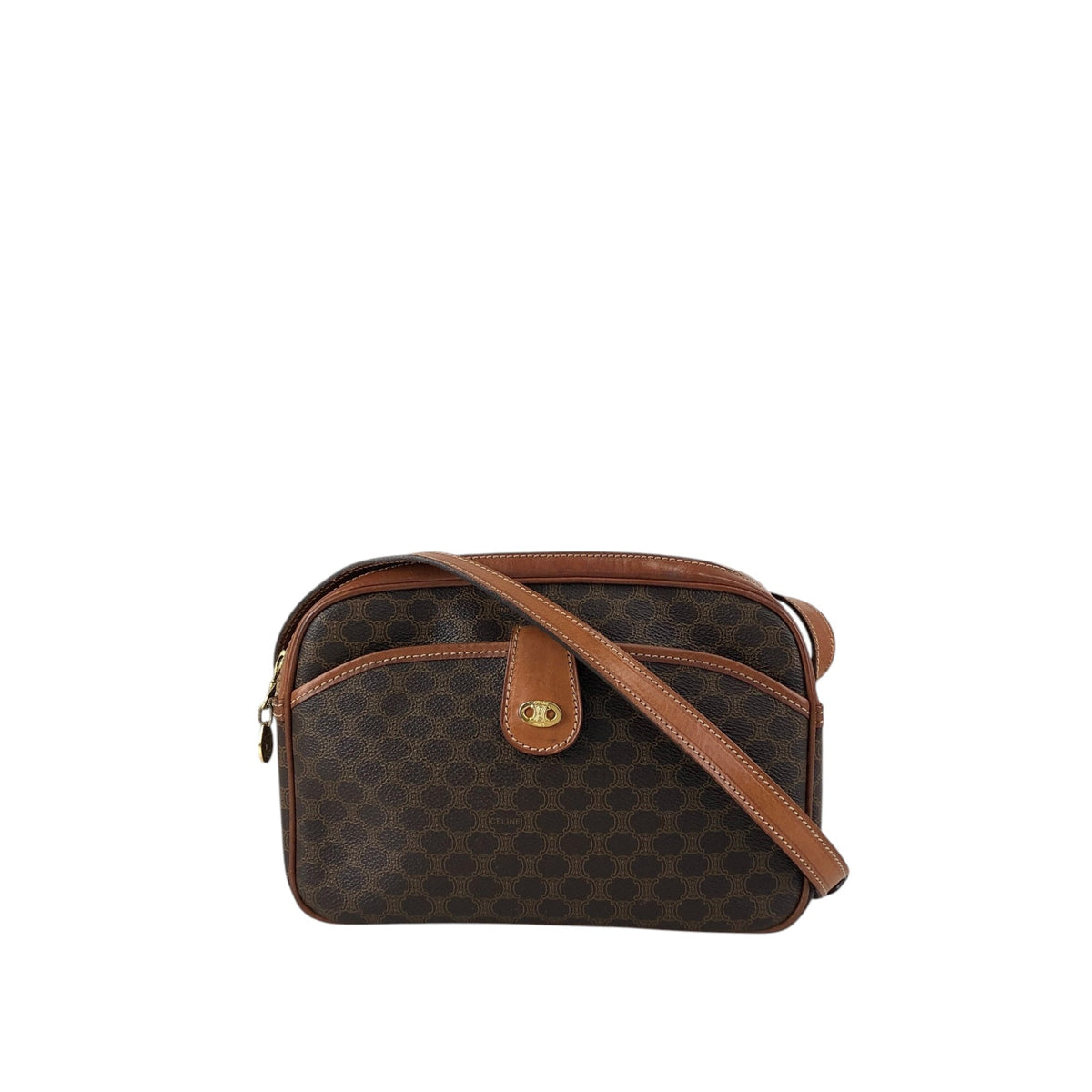 CELINE Macadam Blason Shoulder bag Brown Vintage 26ppnb