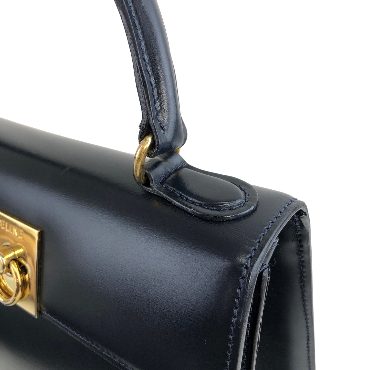 CELINE Gancini  Leather Handbag Navy Vintage  nacb6t