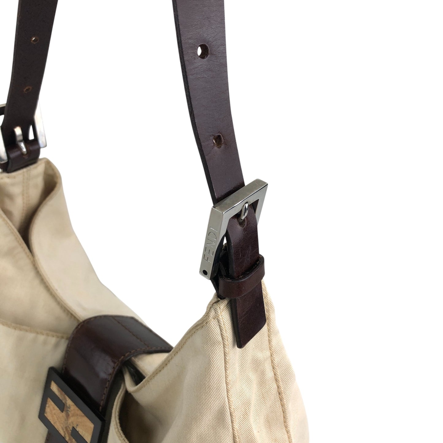 FENDI Mamma Baguette Logo Shoulder bag Hobobag Beige Vintage c6ztd5