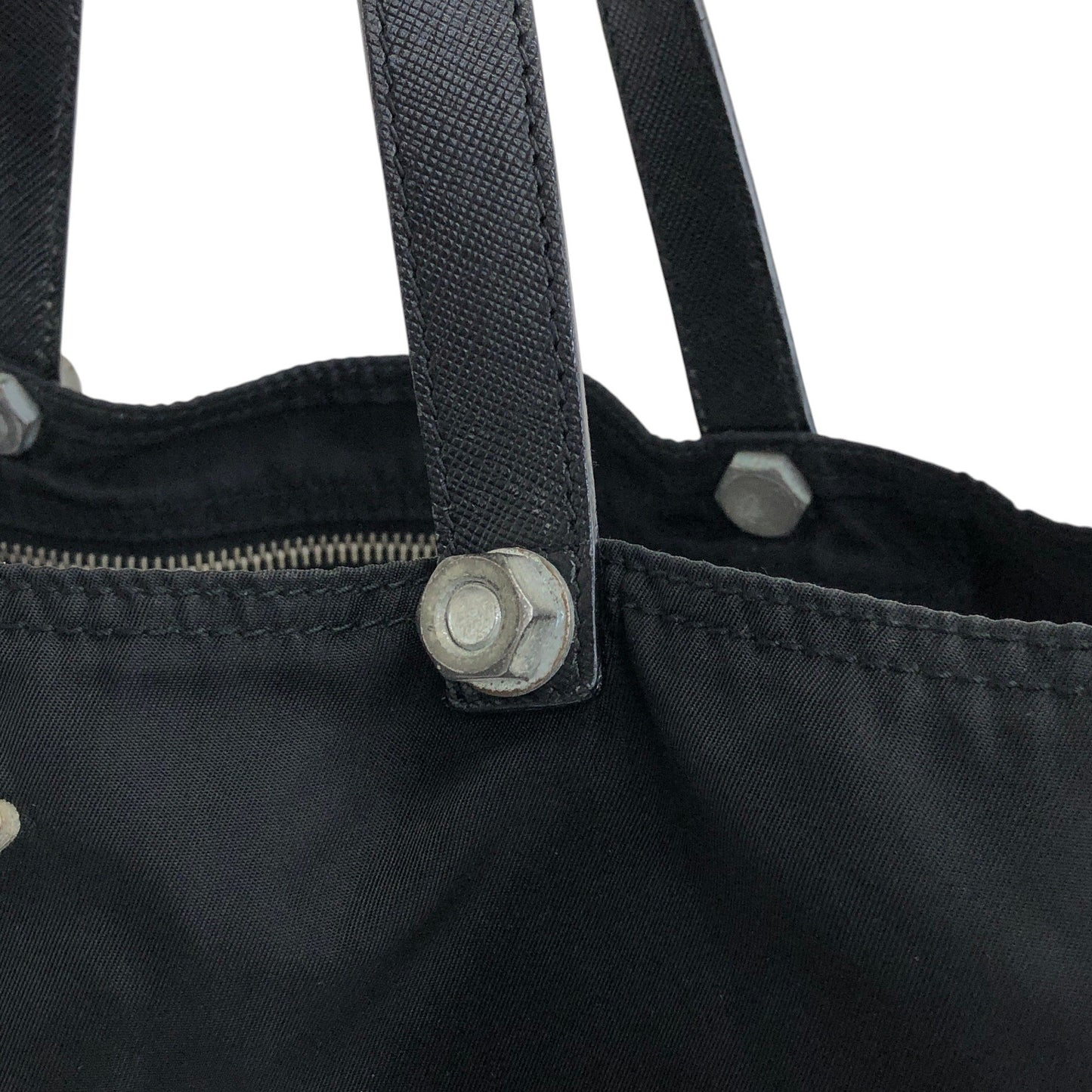 PRADA Tessuto Triangle Logo Handbag Totebag Black Vintage 7gtv72