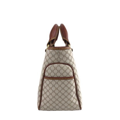 CELINE Macadam Canvas Leather Handbag Beige Vintage ybm6xd