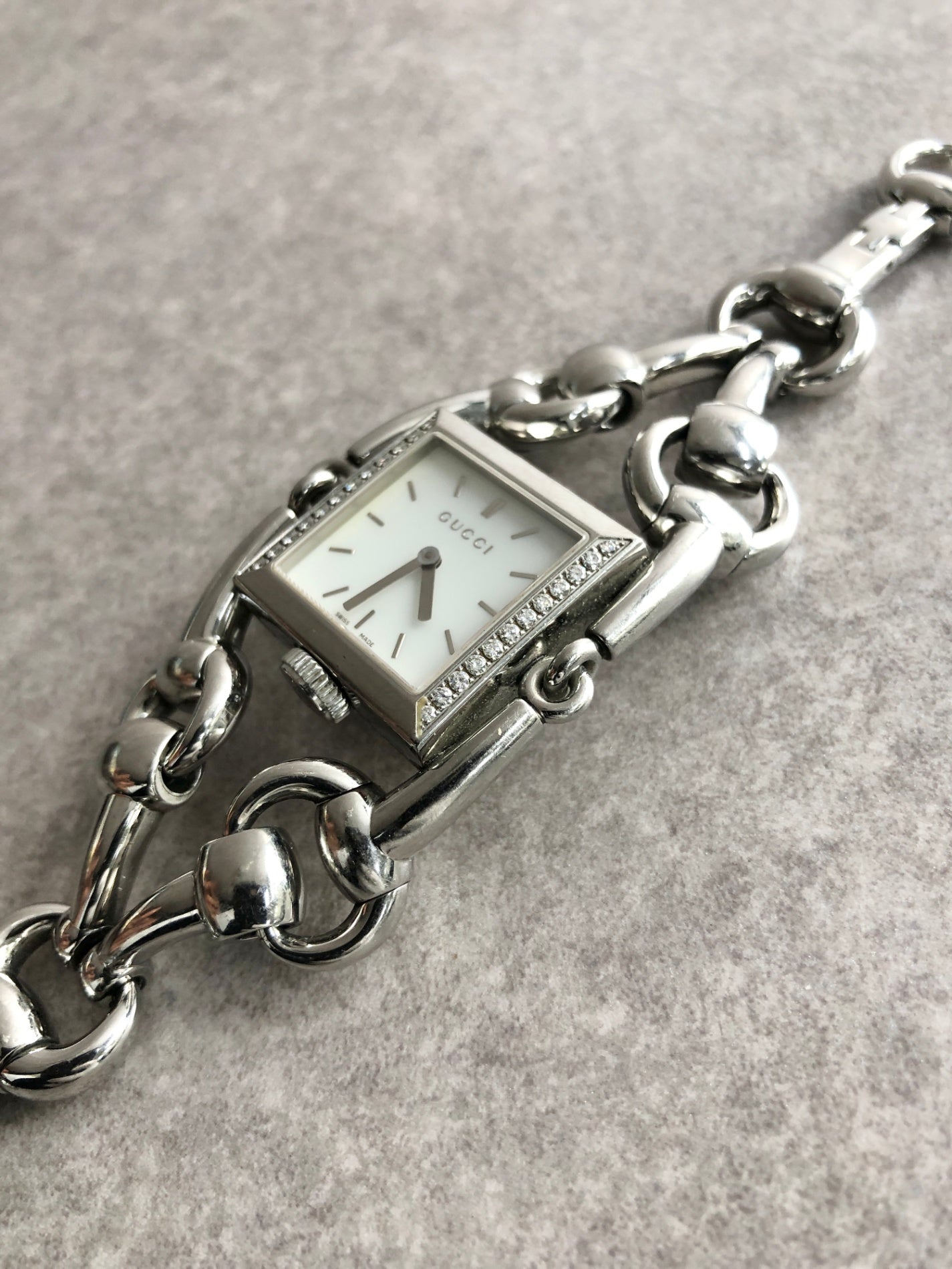 GUCCI Rhinestone Watch Silver Vintage ag4iia
