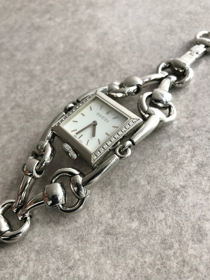 GUCCI Rhinestone Watch Silver Vintage ag4iia