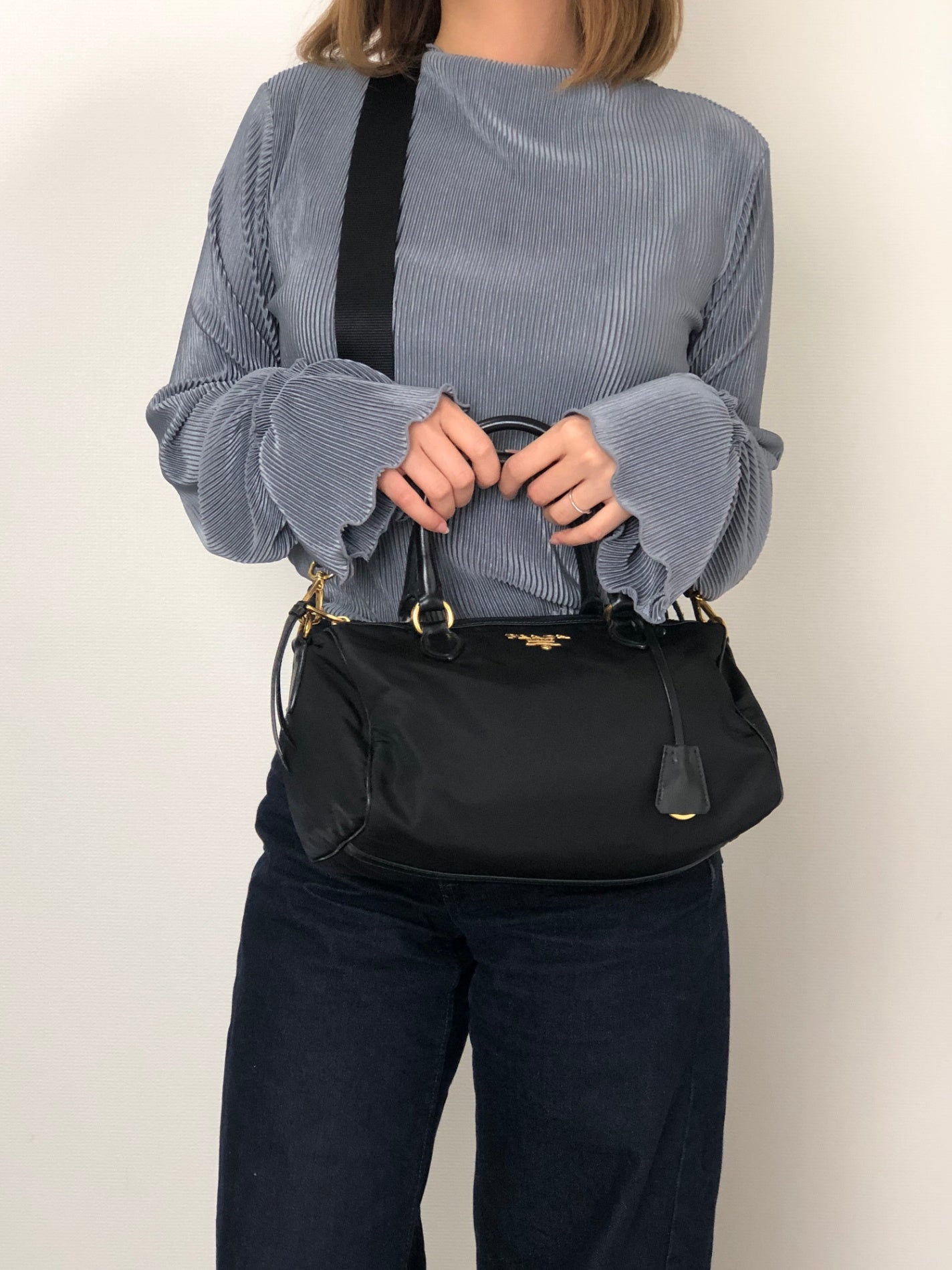 PRADA Logo Two-way Boston bag Shoulder bag Black Vintage 76zjdy