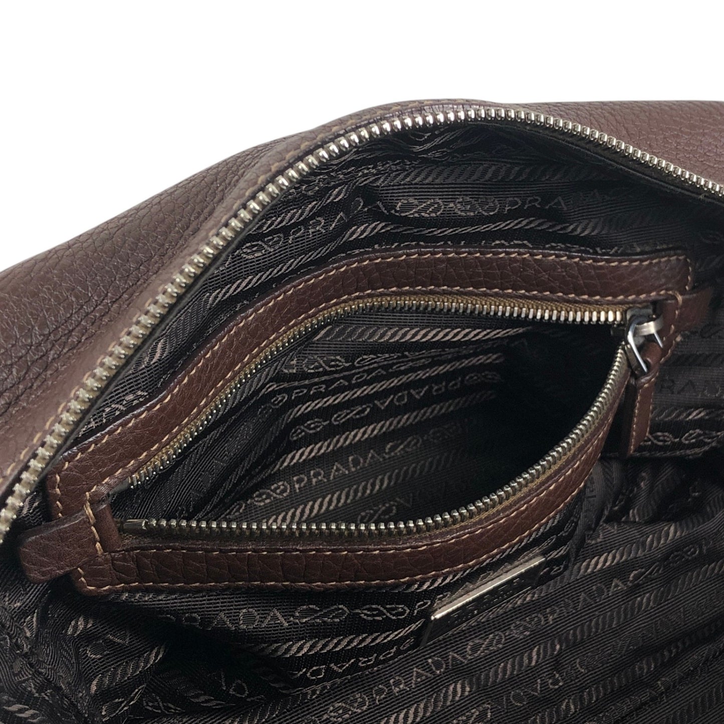 PRADA Logo Embossed Handbag Boston bag Brown Vintage pn7xkf