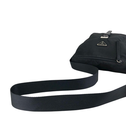 PRADA Tessuto Triangle Logo Front Buckle Shoulder bag Black Vintage d42ma2
