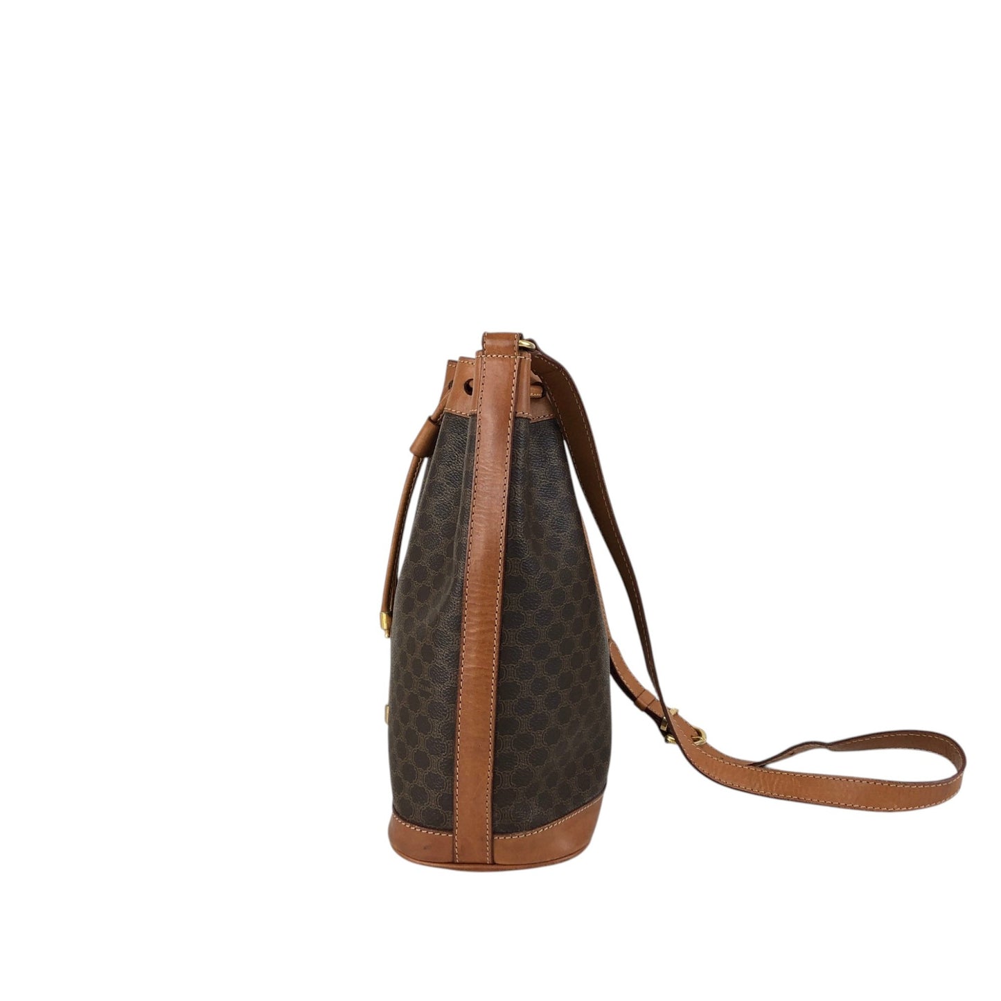 CELINE Macadam Blason Drawstring Shoulder bag Brown Vintage s6mkjn