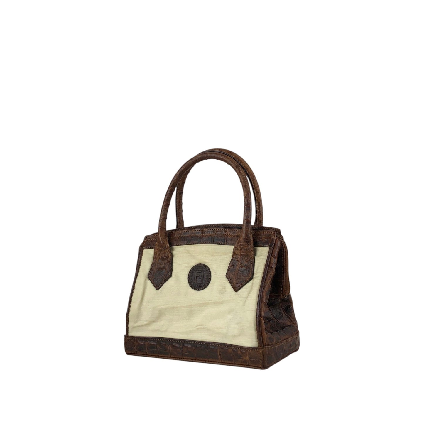 FENDI Logo Two-way Handbag Shoulder bag Beige Vintage apxrfn