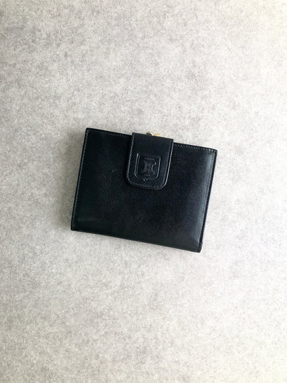 CELINE Blason 金屬扣折疊錢包 黑色復古 pprgic