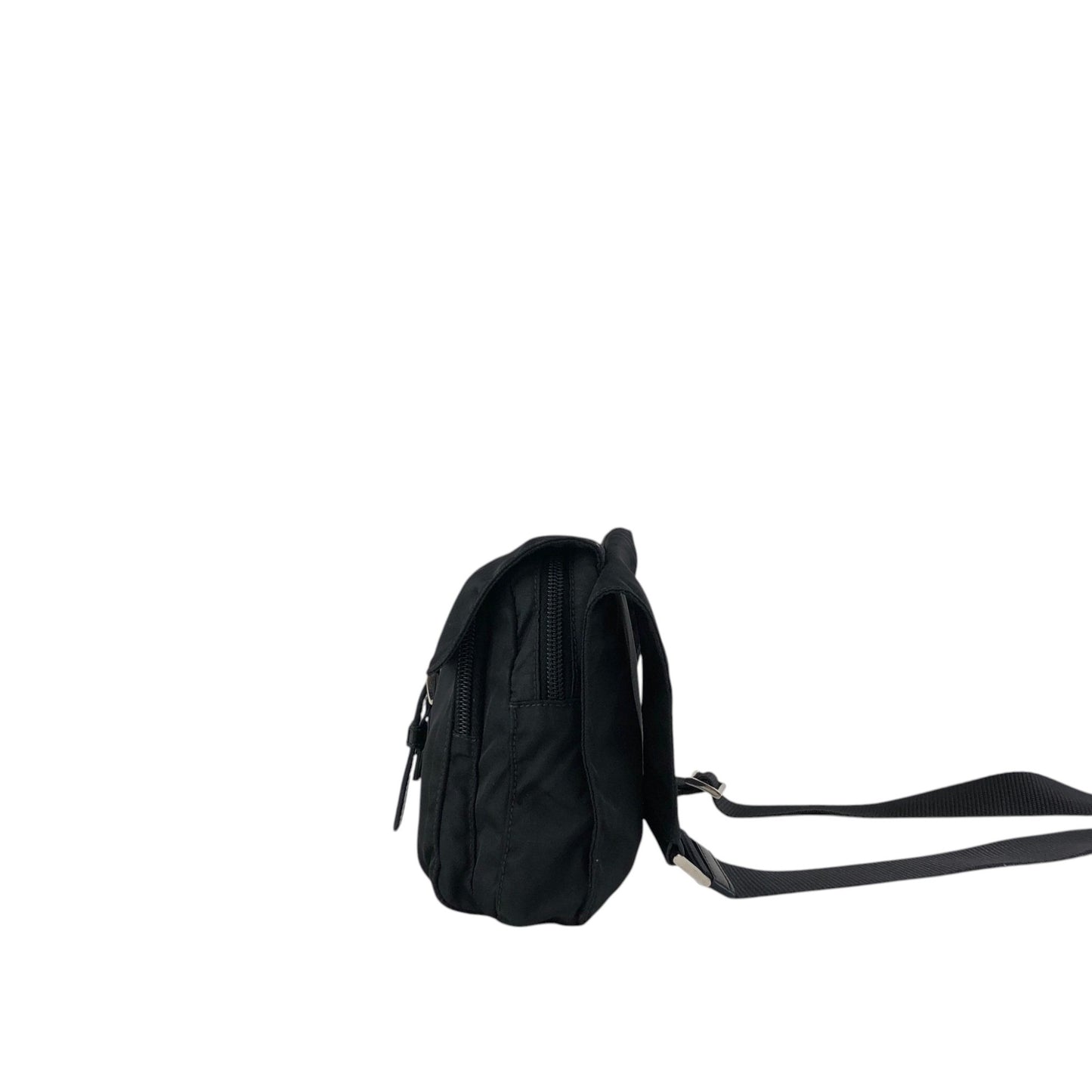 PRADA Tessuto Triangle Logo Front Buckle Shoulder bag Black Vintage 3ce7c7