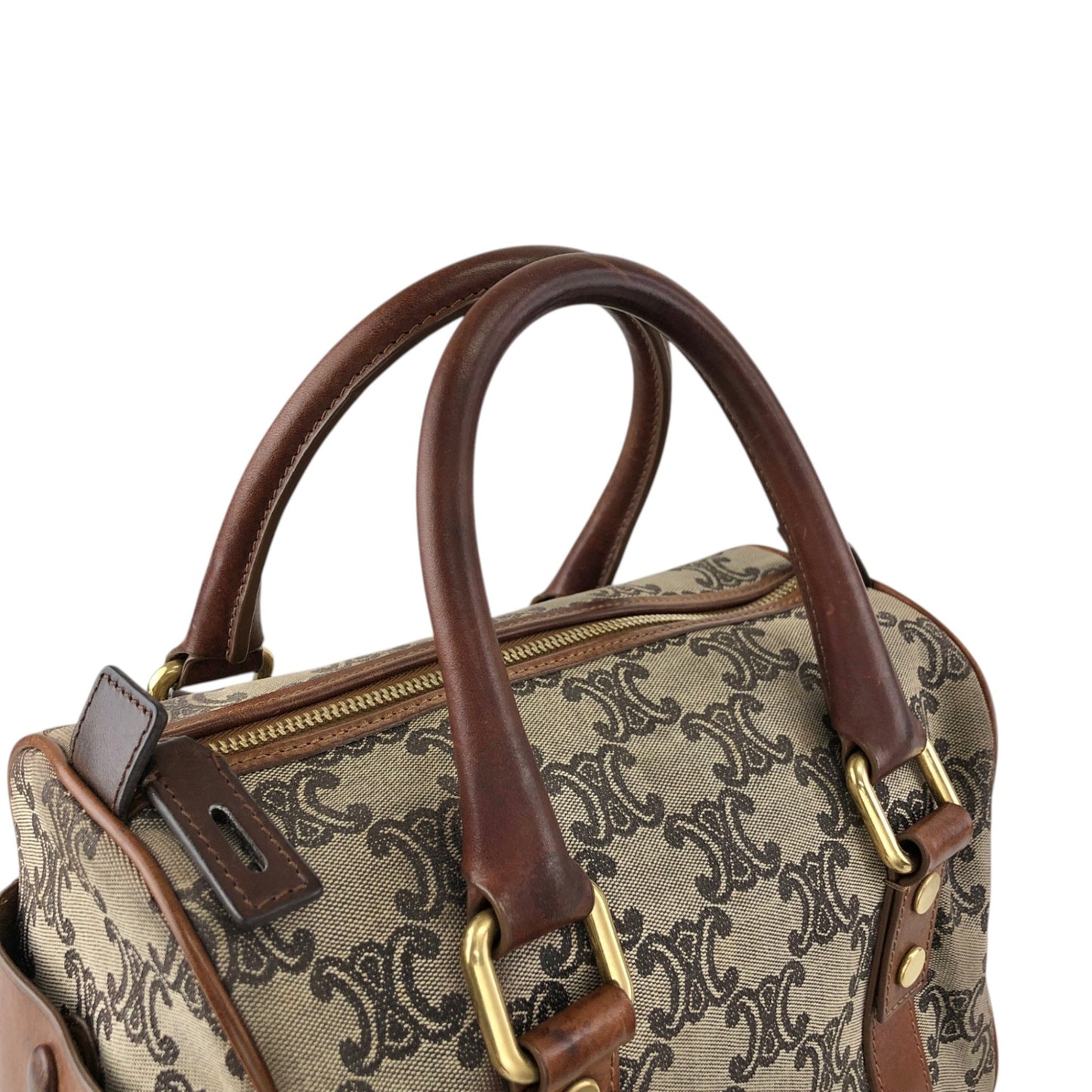 CELINE Triomphe Small Boston bag Handbag Beige Vintage btsixw