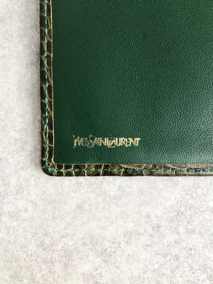 Yves Saint Laurent 金屬扣環折疊錢包 綠色復古 pk8u8c
