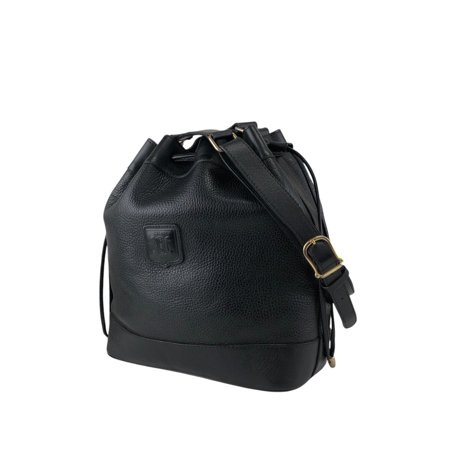 CELINE Blason Drawstring Shoulder bag Black Vintage rzrkng