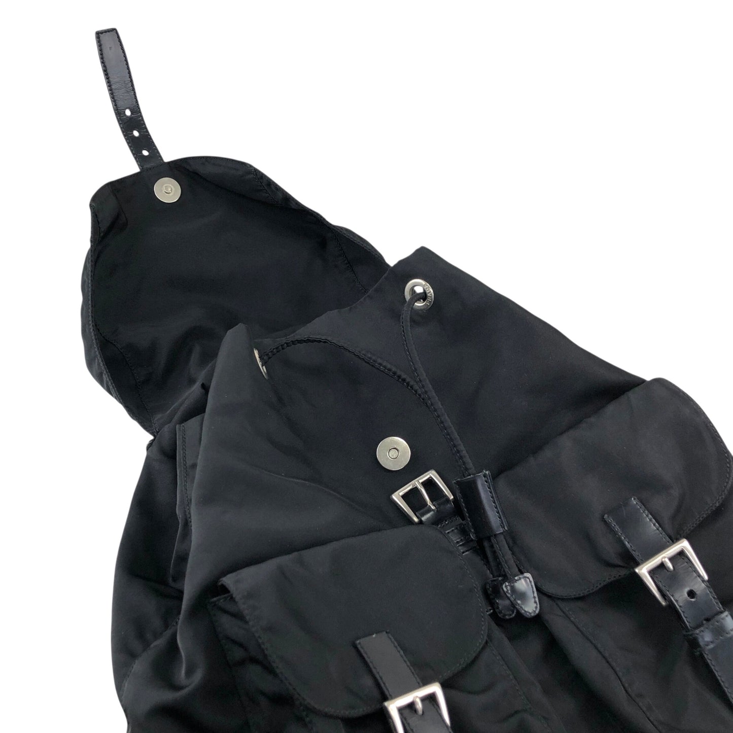 PRADA Tessuto Triangle Logo Double Pocket Backpack Black Vintage e8i3ab