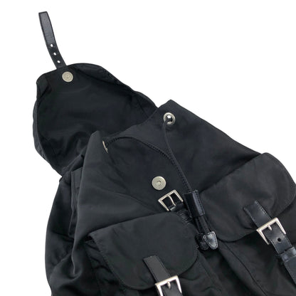 PRADA Tessuto Triangle Logo Double Pocket Backpack Black Vintage e8i3ab