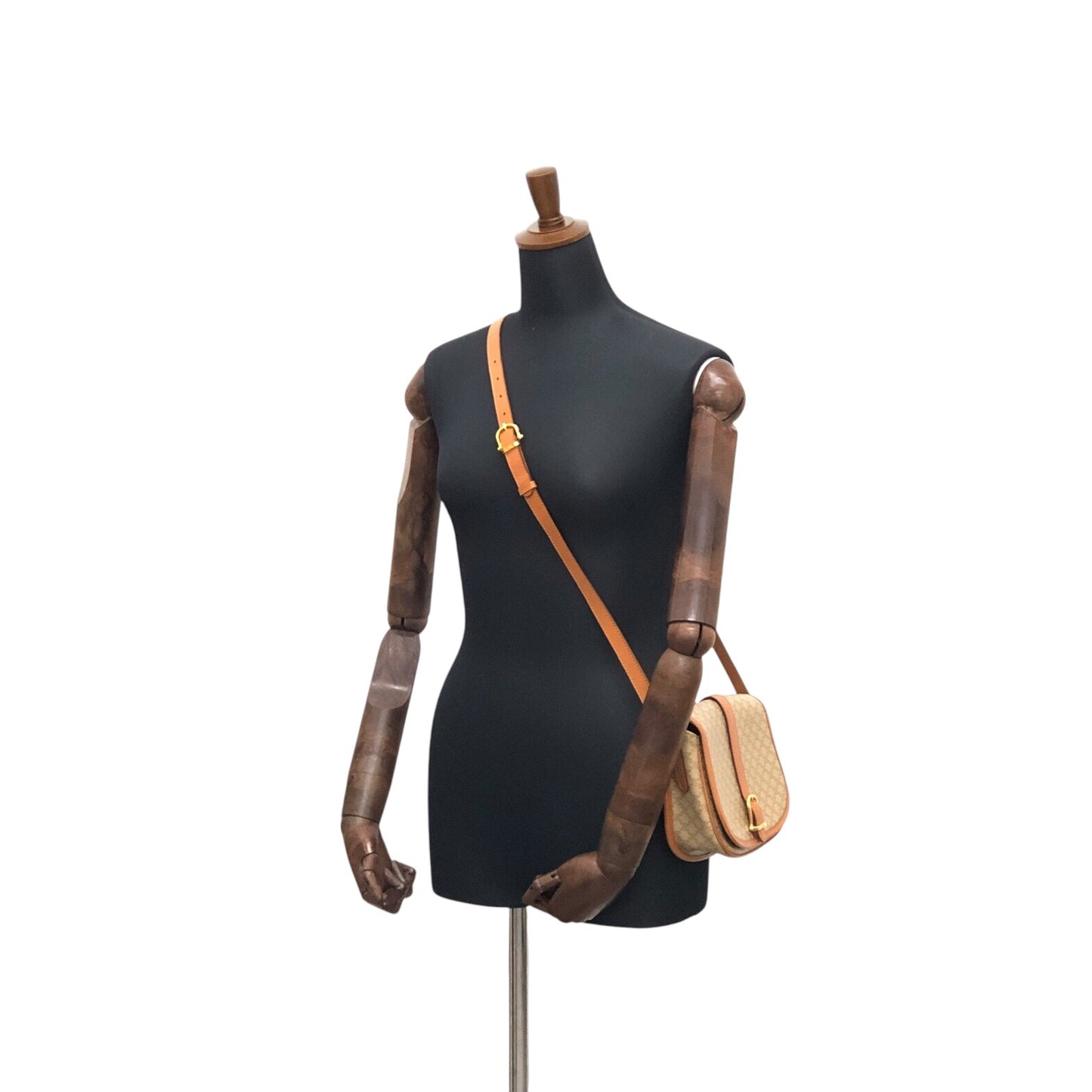 CELINE Macadam Front Buckle Shoulder bag Beige Vintage dw7z6k