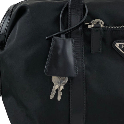 PRADA Tessuto Triangle Logo Small Boston bag Handbag Black Vintage kg2zxs