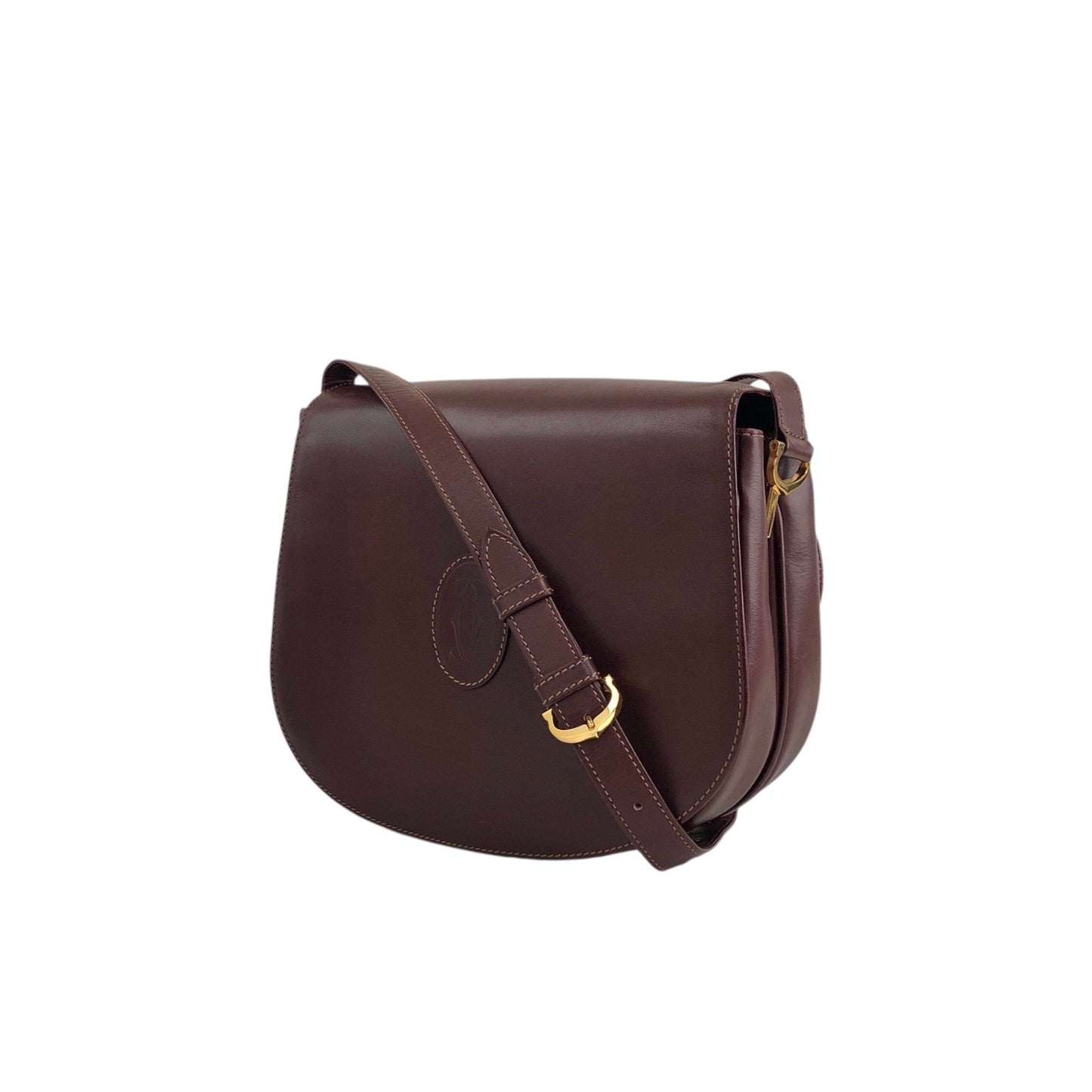 Cartier Logo Embossed Round Shoulder bag Bordeaux Vintage i6sky4