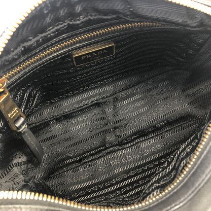 PRADA Logo Ribbon Canvas Leather Crossbody Shoulder bag Black Vintage smkdzd