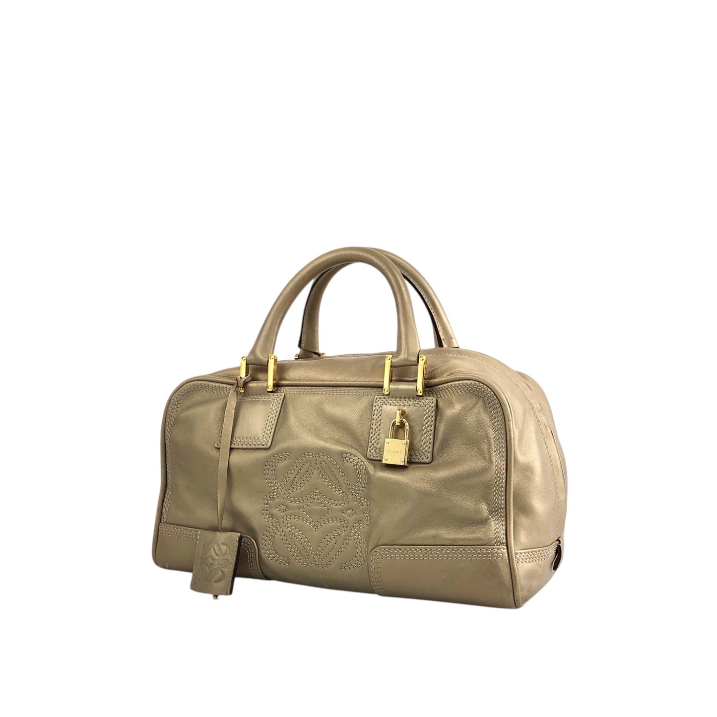 LOEWE Amazona Anagram Small Boston bag Handbag Gold Vintage unh432