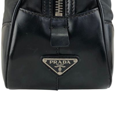 PRADA Tessuto Triangle Logo Small Boston bag Handbag Black Vintage vv4j5d