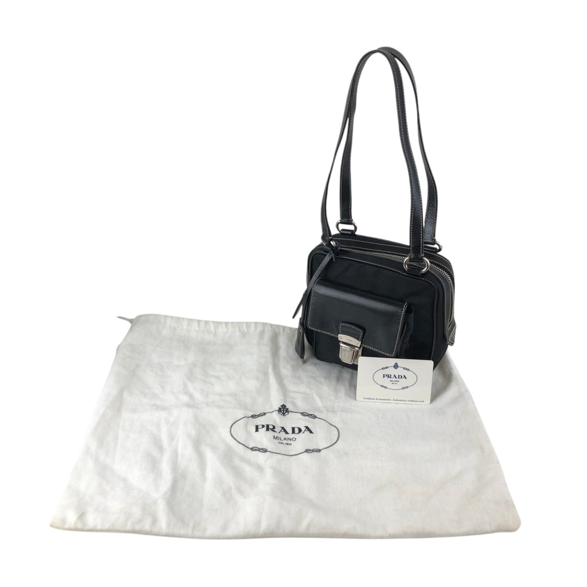 PRADA Triangle Logo Handbag Shoulder bag Black Vintage ntuyze
